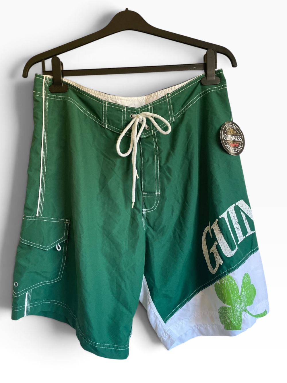 Guinness Green and White Men’s Swim Board Shorts